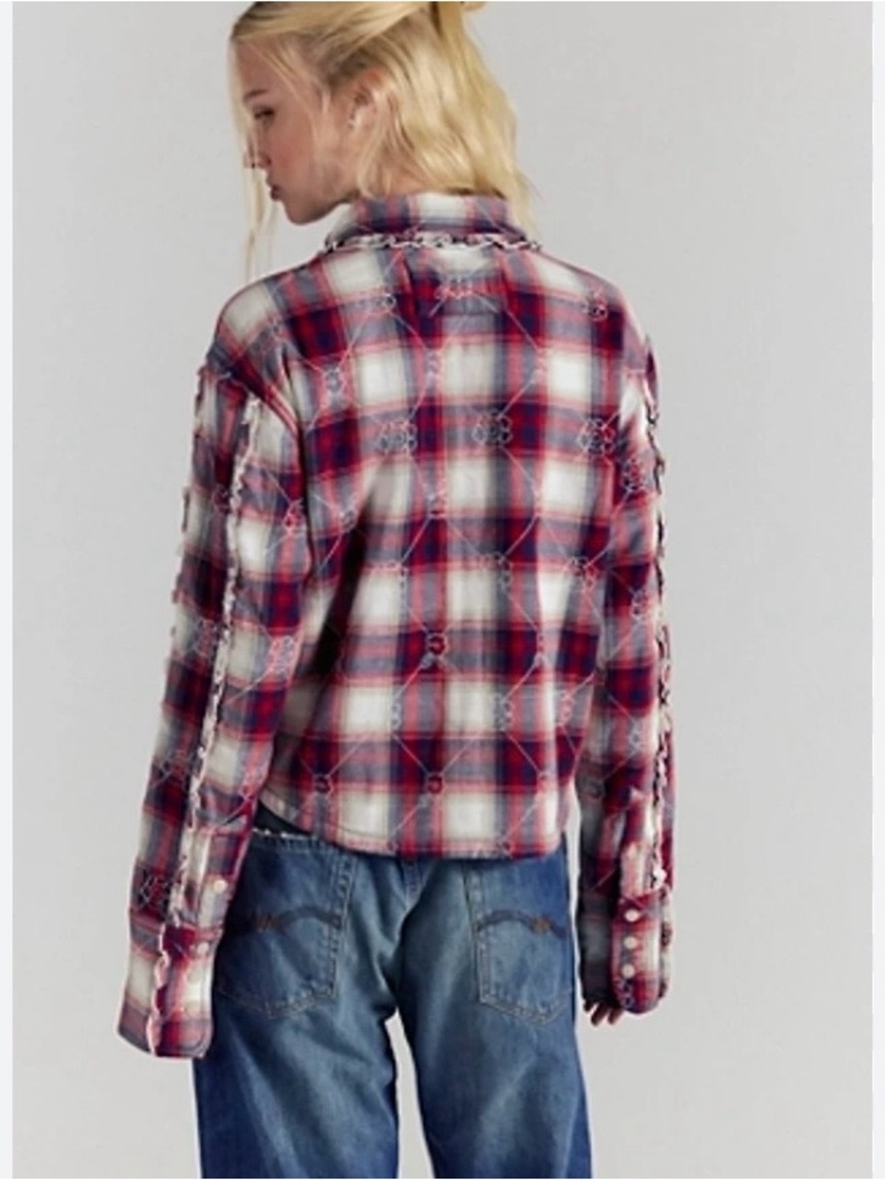 NWT Free People We the Free Georgia plaid embroidered button down XS reg $168 - Picture 2 of 8